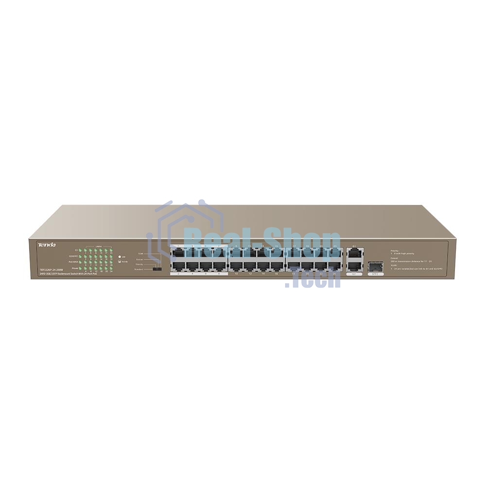 Коммутатор Tenda TEF1126P-24-250W 26-Портовыйбез управления FE c 24 портами PoE