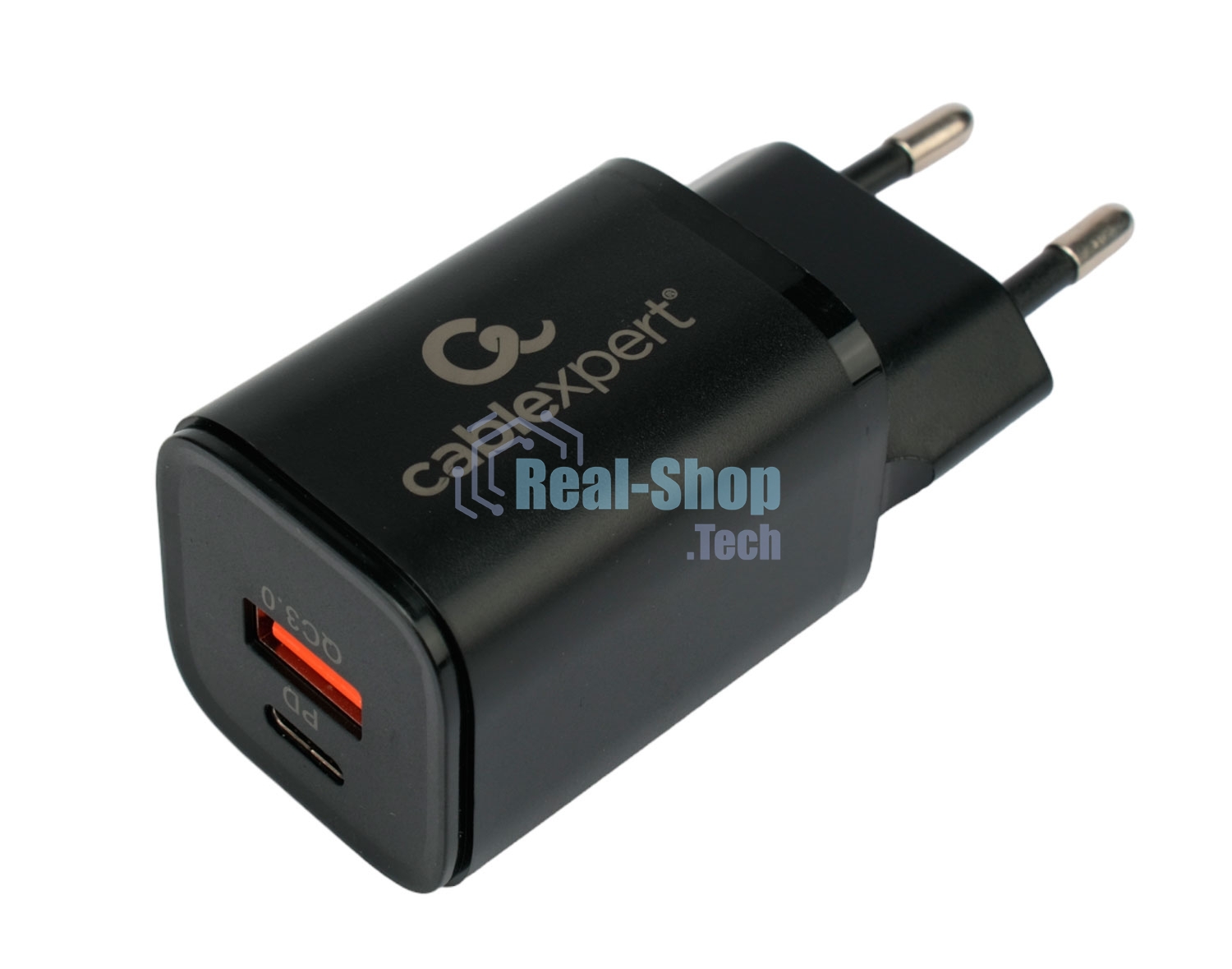 Сетевое зарядное устройство Cablexpert MP3A-PC-43, 30Вт, 3А, быстрая зарядка QC3.0/PD, 2 порта: USB и Type-C, черный, пакет