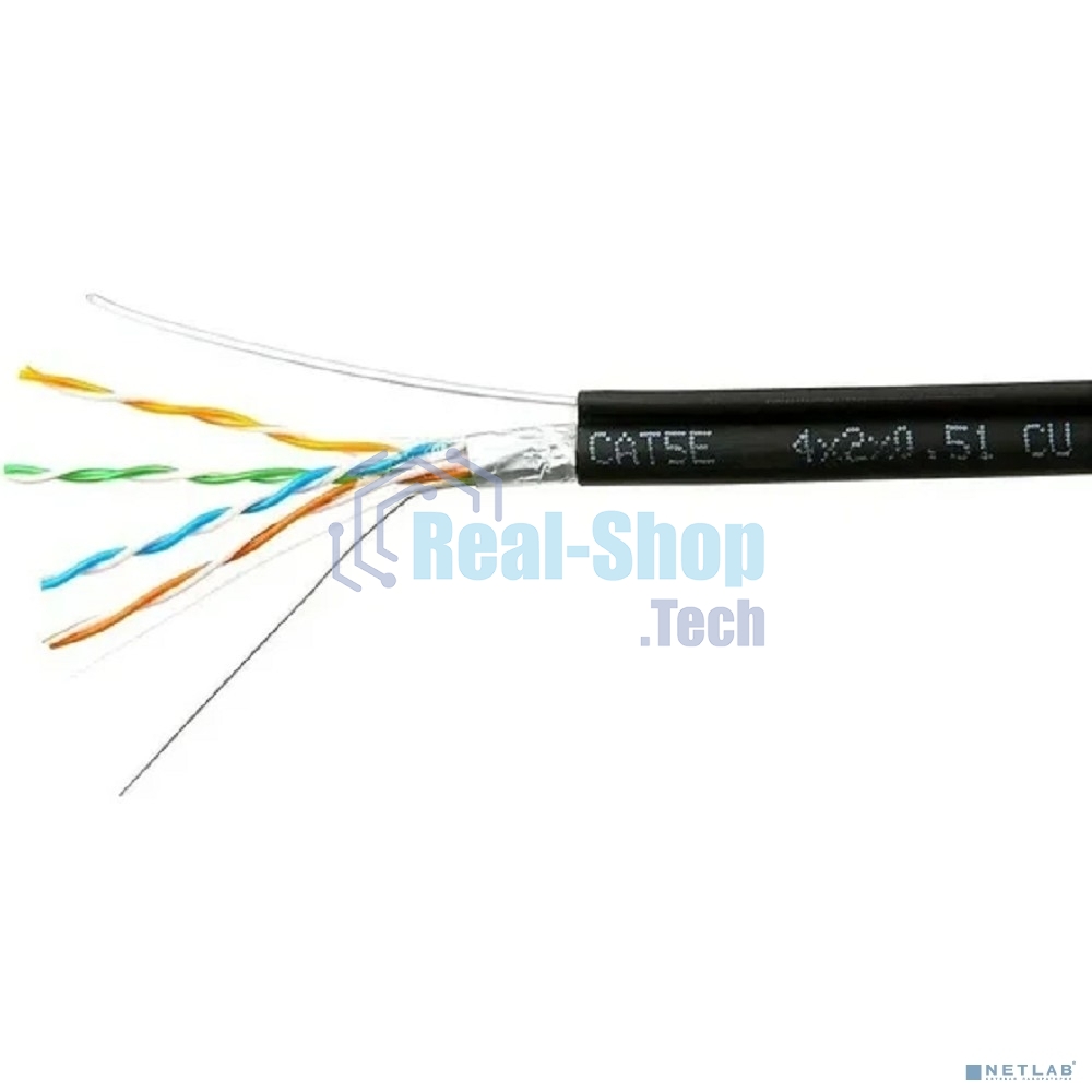 Кабель Cablexpert FPC-5051E-4-CU-OUTR/100, FTP outdoor 4x2x0.51 на тросу, медный, кат.5e, однож., 100м, box, черный