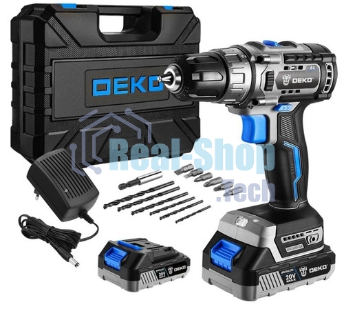 Дрель-шуруповерт Deko Sharker 16V, 16 В, 1,5 Ач, 32 Нм, щеточный