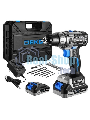 Дрель-шуруповерт Deko Sharker 16V, 16 В, 1,5 Ач, 32 Нм, щеточный
