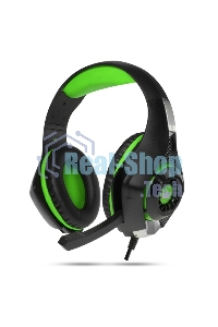 Гарнитура проводная игровая CROWN CMGH-102T Black&green (Подключение USB, встроенная аудио карта, Частотный диапазон: 20Гц-20,000 Гц,Кабель 2.1м,Размер D 250мм)