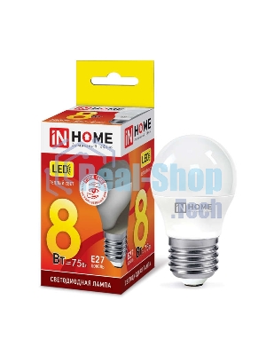 Лампа светодиодная LED-ШАР-VC 8Вт 230В E27 3000К 720лм IN HOME 4690612020563