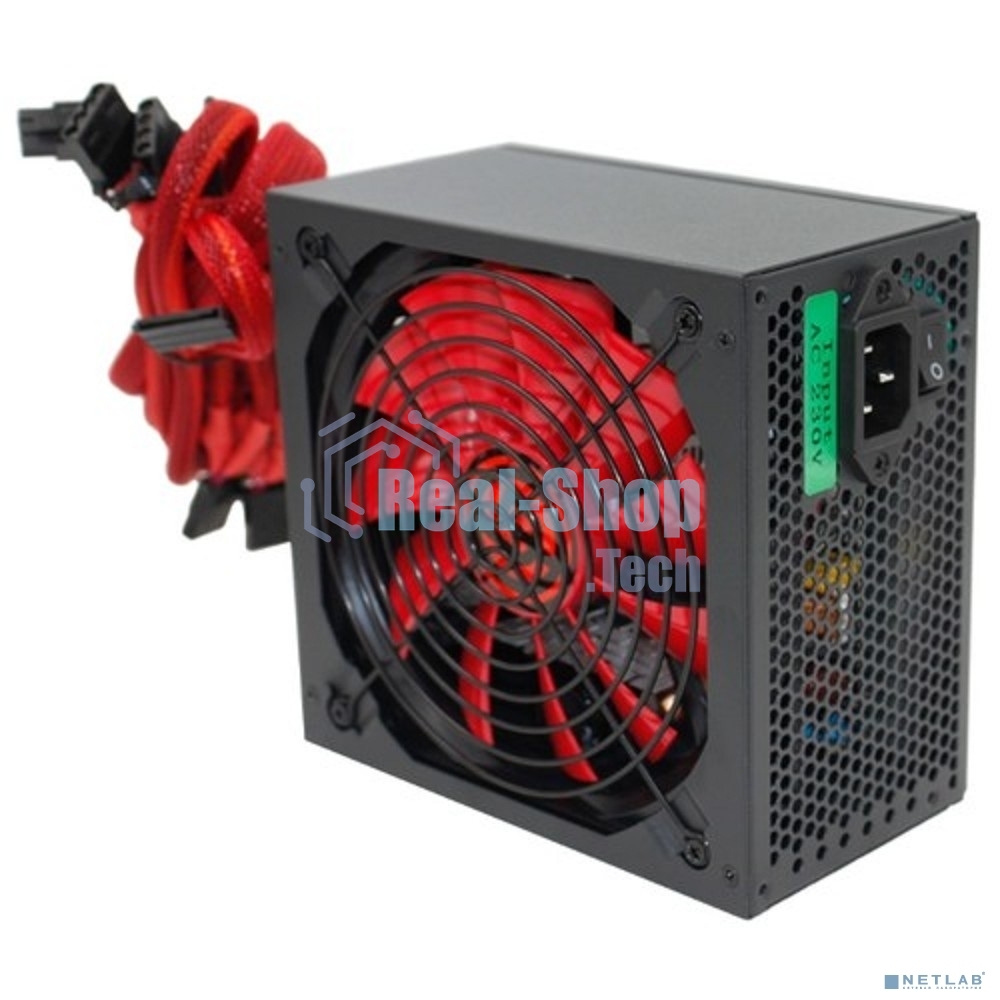 Блок питания Ginzzu PC600 Red, 600Вт, 80 PLUS, 140мм, черный/красный