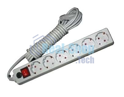 Удлинитель с сетевым фильтром 6х3 м с заземл. 10А IP20 защ. шторки ПВС 3х0.75 сер. UNIVersal 967U-5003