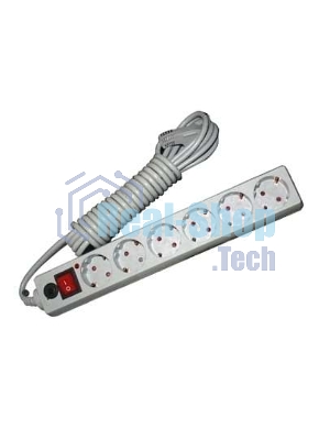 Удлинитель с сетевым фильтром 6х3 м с заземл. 10А IP20 защ. шторки ПВС 3х0.75 сер. UNIVersal 967U-5003