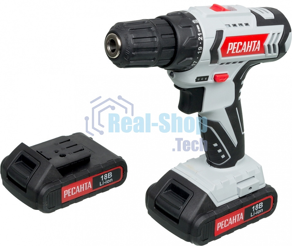 Дрель-шуруповерт аккумуляторная Ресанта ДА-18-2ЛК 75/14/5, Аккумуляторная, 18В, 2 АКБ, Кейс