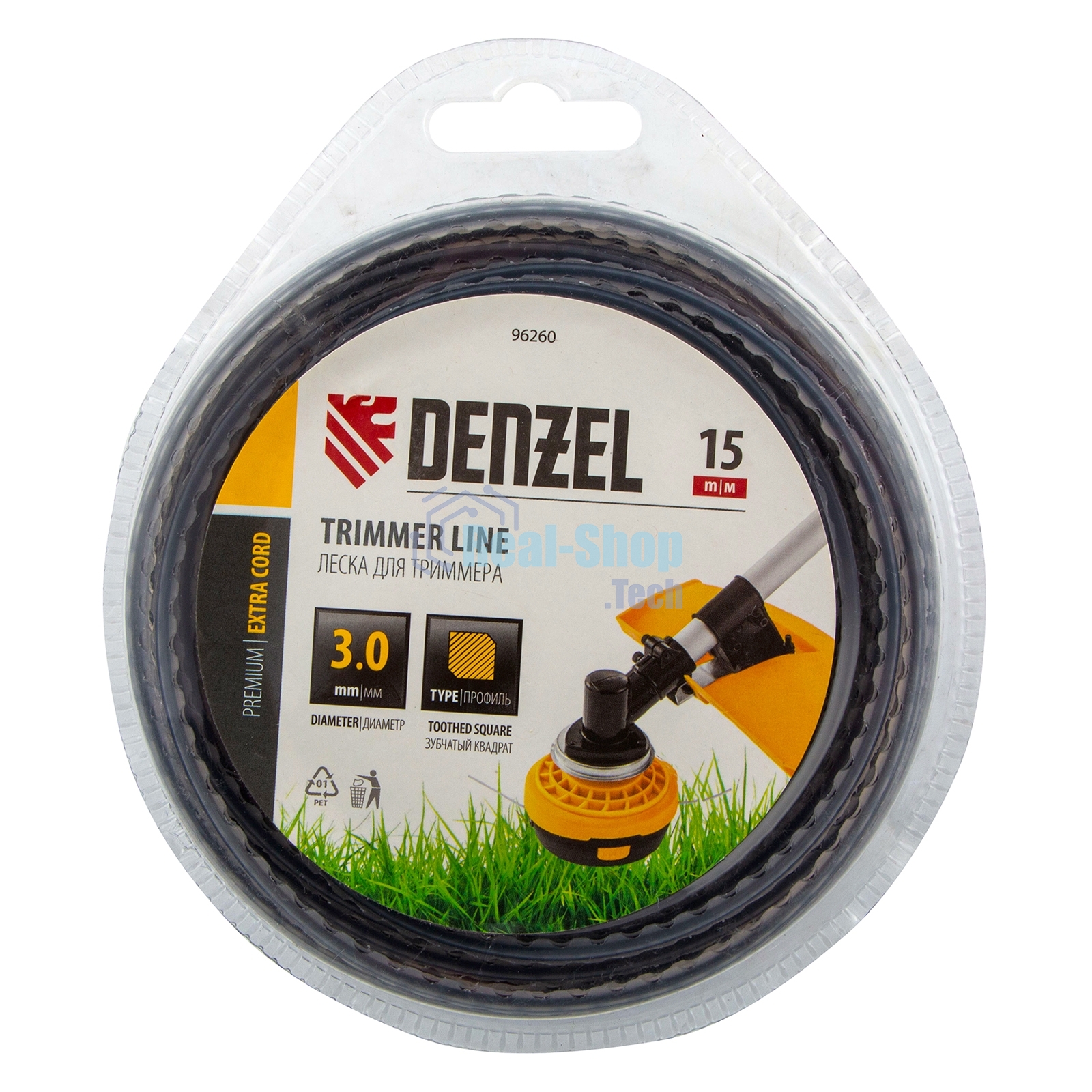 Леска для триммера Denzel двухкомпонентная зубчатый квадрат, 3,0мм х 15м, блистер EXTRA CORD