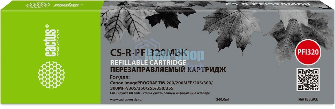 Картридж перезаправляемый струйный Cactus CS-R-PFI320MBK PFI-320 черный матовый (260мл) для Canon imagePROGRAF TM-200/200MFP/205/300/300MFP/305/250/255/350/355 без чипа