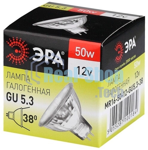 Лампа галогенная ЭРА GU5.3-MR16-50W-12V-Cl(10/200/6000)