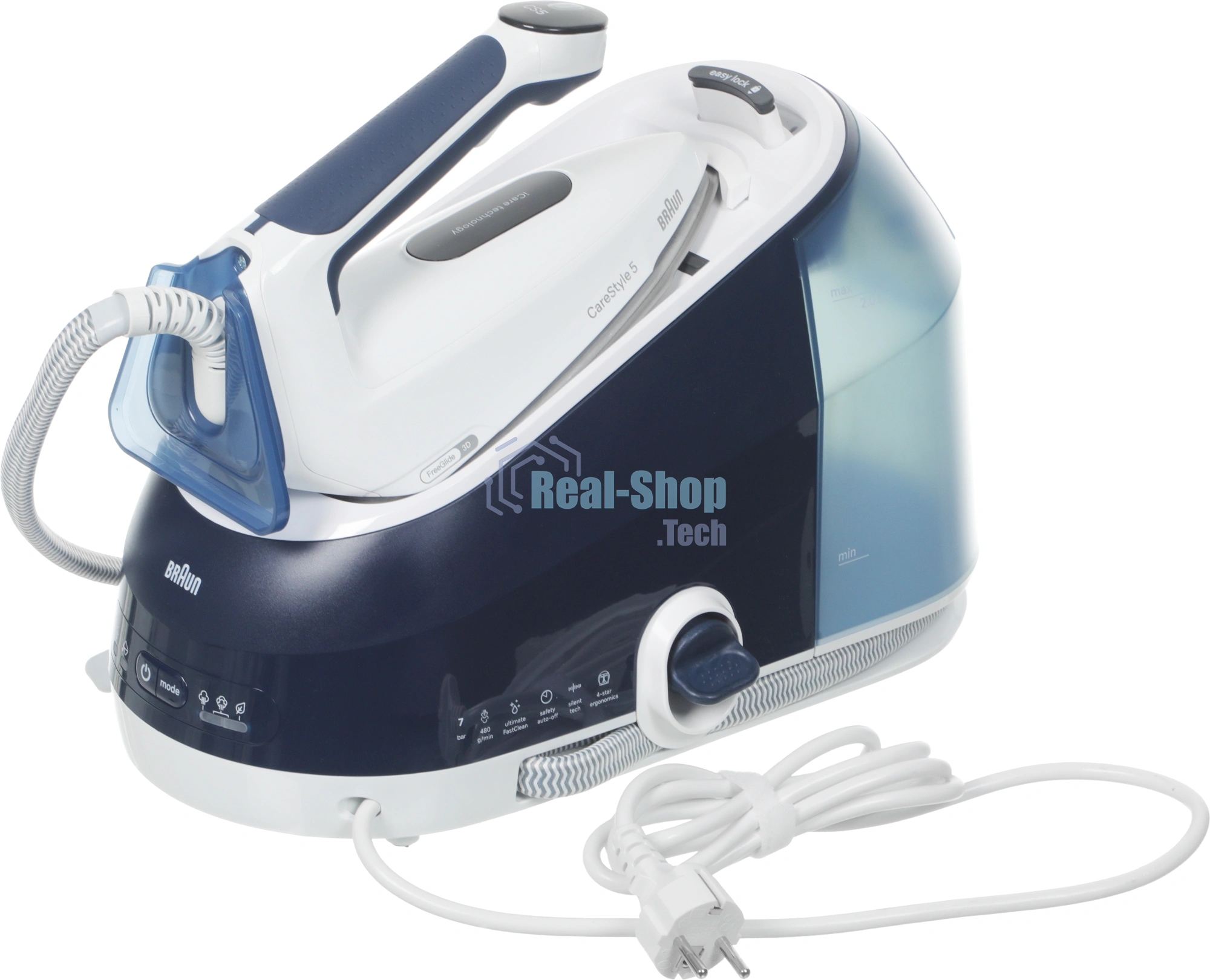 Парогенератор Braun IS 5245 BL синий/белый, 2400 Вт, 140 г/мин, 480 г/мин, 2000 мл