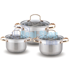 Набор посуды Kelli KL-4214 6 пред.(Кастрюля с жаропрочной стекл. крышкой 2.1 л. Кастрюля с жаропрочной стекл. крышкой 3 л. Кастрюля с жаропрочной стекл. крышкой 4 л. Мерная шкала внутри. Высококачественная нержавеющая сталь 18/10. 5-ти слойное капсульное дно.)