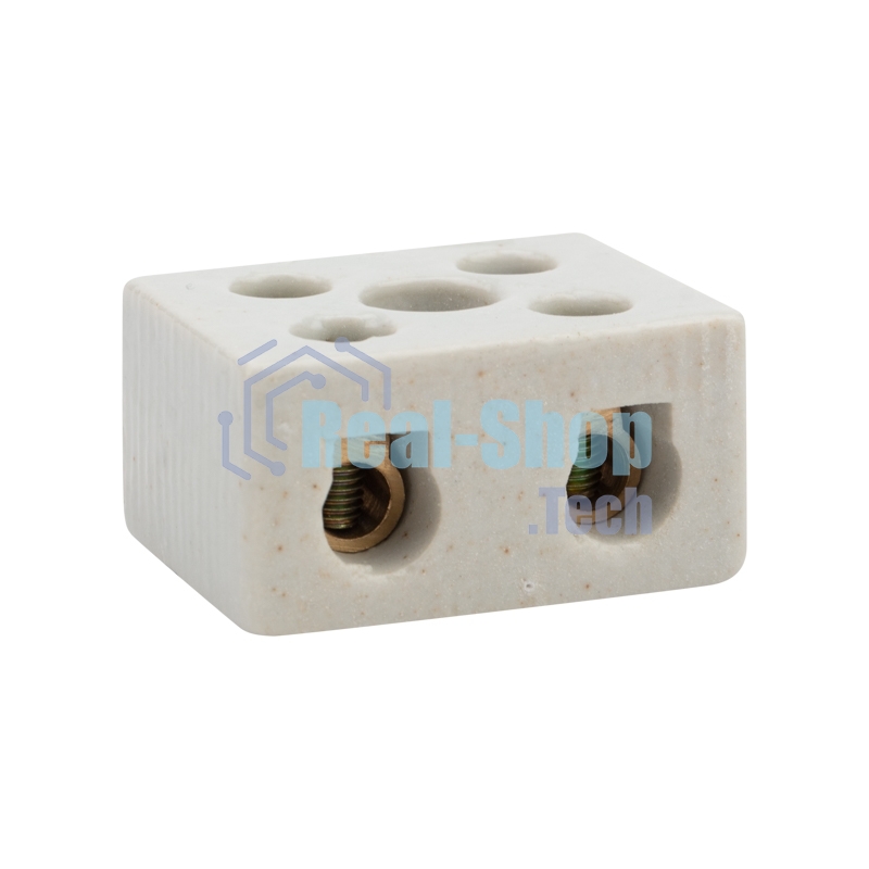 Клемма керамическая винтовая Rexant 16 мм² 2 пары контактов с крепежным отверстием (50 шт./уп.)