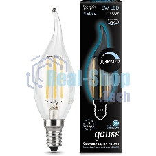 Лампа cветодиодная Gauss Filament Свеча на ветру 5W 450lm 4100К Е14 диммируемая LED