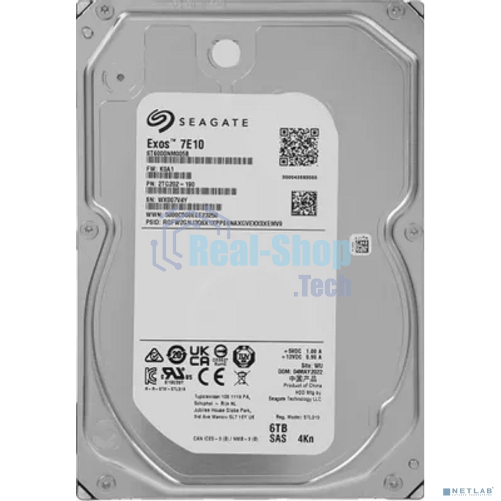 Жесткий диск Seagate HDD SAS 6Tb Exos 7E10 7200 12Gb/s 256Mb 1 year warranty (replacement ST6000NM020B, ST6000NM029A, MG08SDA600E)