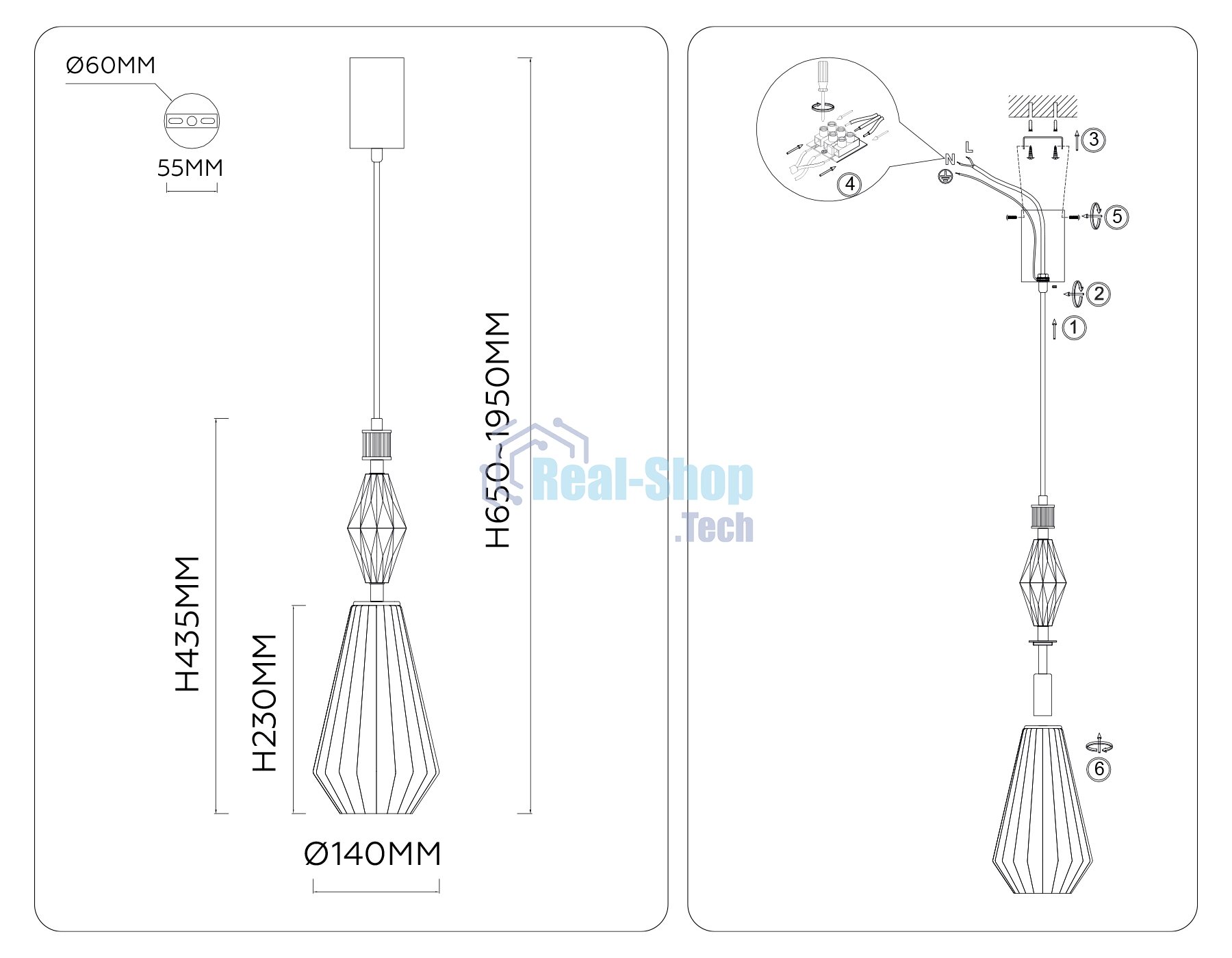 Светильник Ambrella light LH53181 BS/CL латунь/прозрачный E14 max 40W D140*1950