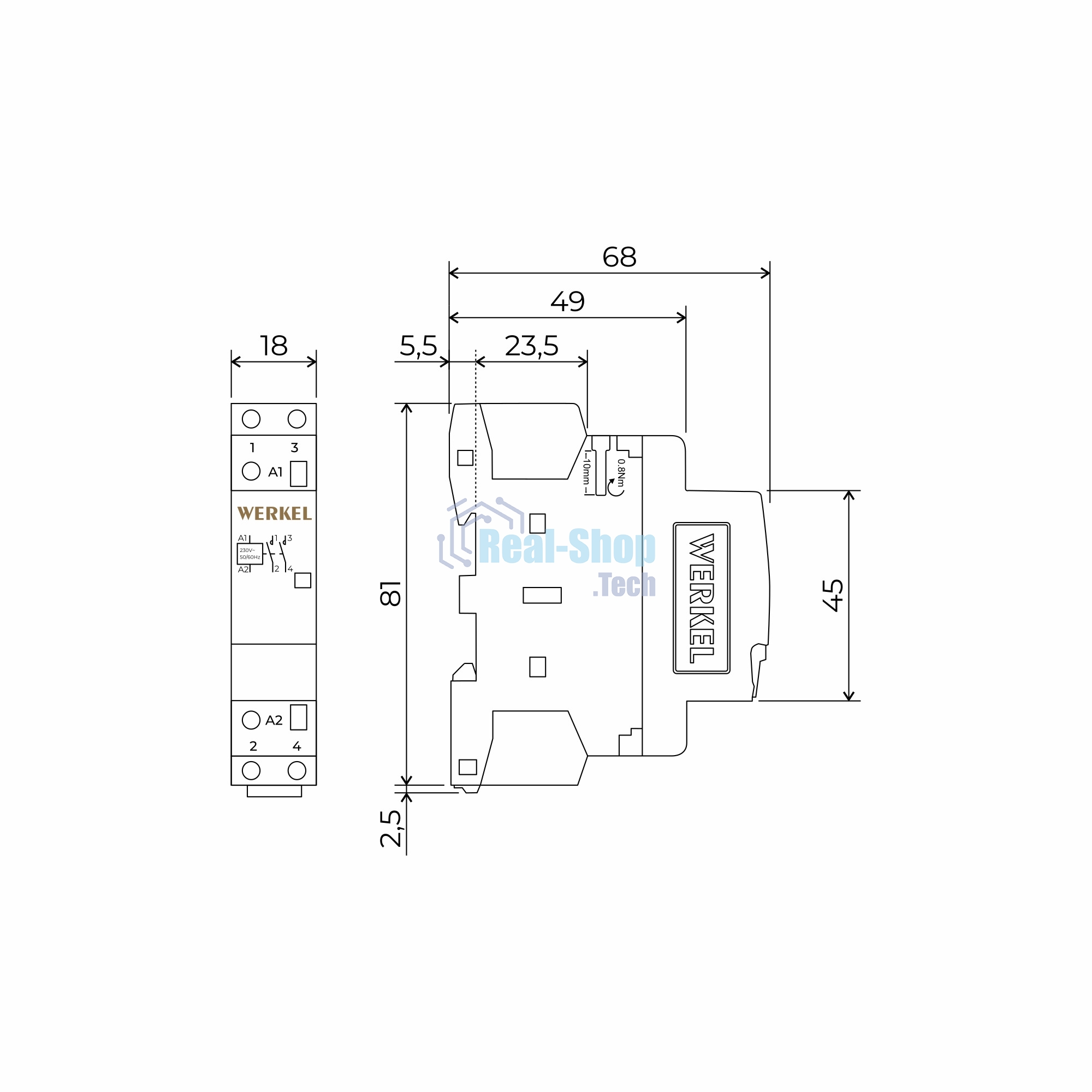 Контактор модульный Werkel 25 A 2NO (1 мод.) W941M25O