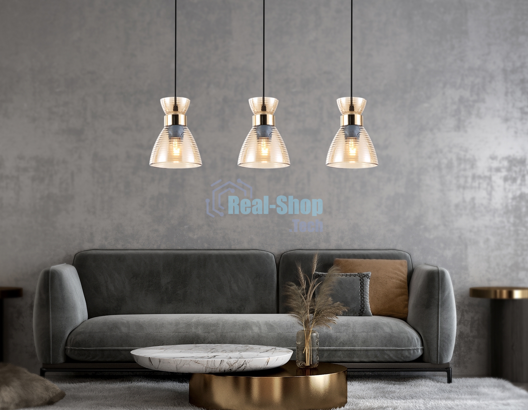 Светильник Ambrella light TR3404/3 BK/FGD/TI черный/золото/янтарь E27/3 max 60W 550*135*1000