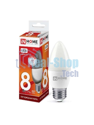 Лампа светодиодная LED-СВЕЧА-VC 8Вт 230В E27 6500К 720лм IN HOME 4690612024820