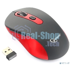 Мышь беспроводная Gembird MUSW-221-R черный/красный, 1600 dpi, радиоканал, USB, кнопки - 6