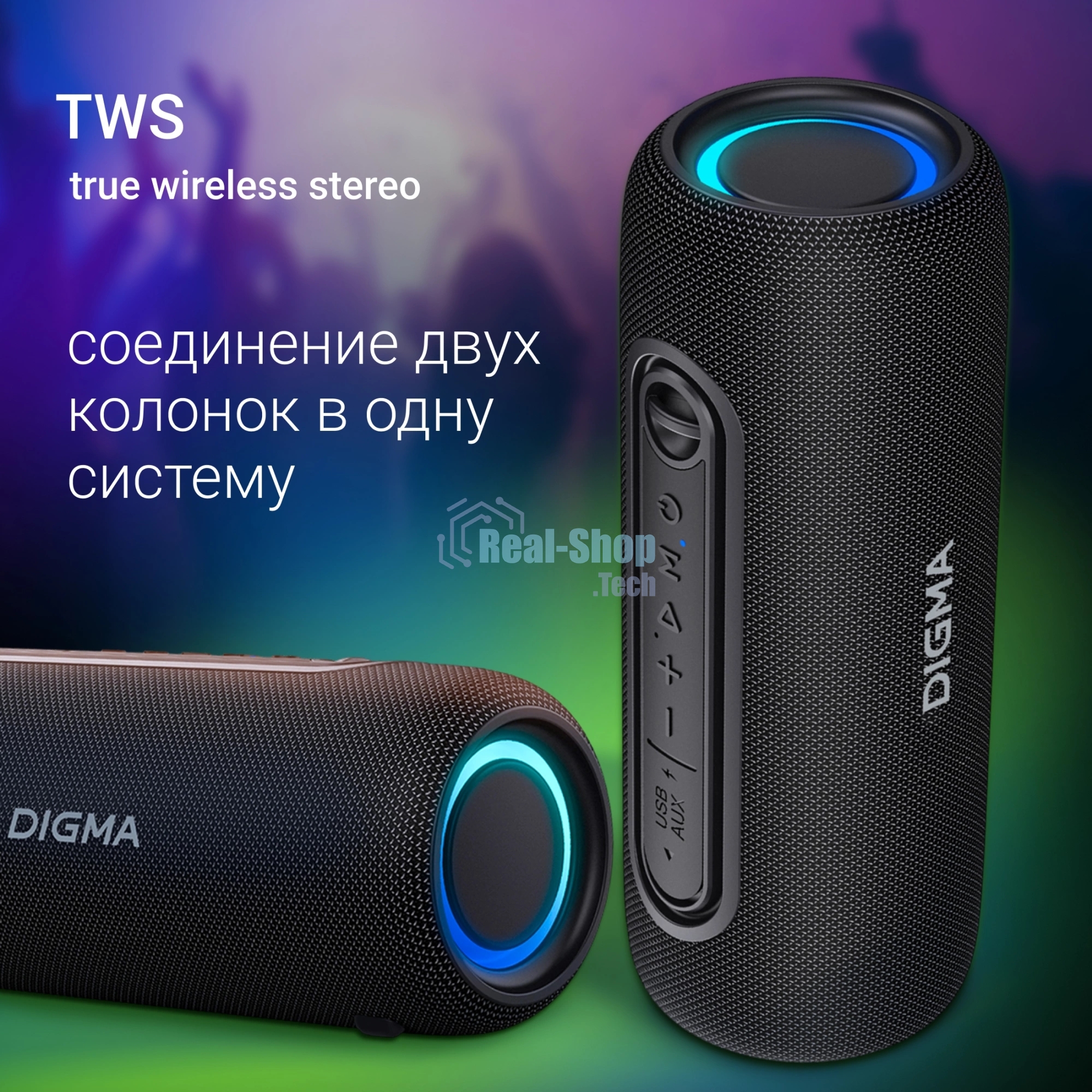 Колонка портатитвная Digma D-PS1524 черный 20W 2.0 BT 10м 2000mAh (PS1524B)