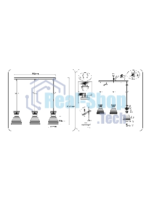 Светильник Ambrella light TR3404/3 BK/FGD/TI черный/золото/янтарь E27/3 max 60W 550*135*1000