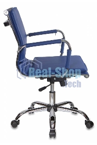 Кресло руководителя Бюрократ CH-993-Low/blue синий, низкая спинка, искусственная кожа, крестовина хромированная