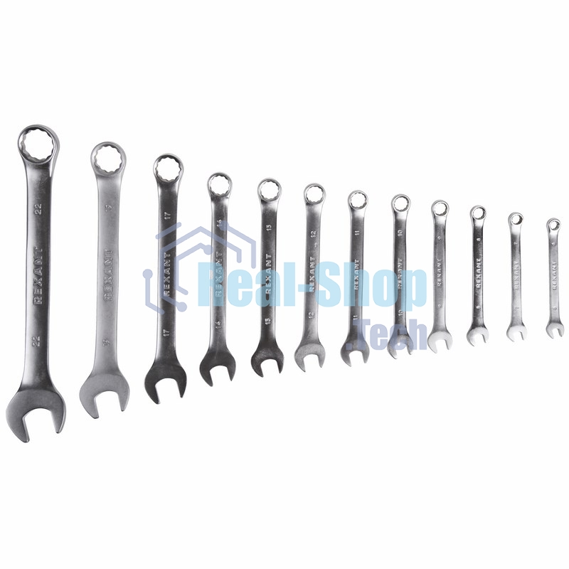 Набор ключей комбинированных Rexant (6-14, 17, 19, 22 мм), 12 шт., CrV, зеркальное хромирование