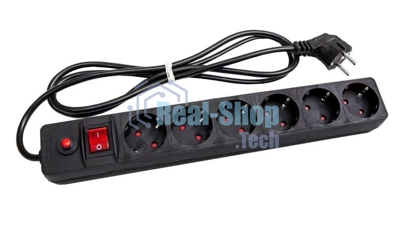 Удлинитель с сетевым фильтром 6х7 м с заземл. 10А IP20 защ. шторки ПВС 3х0.75 черный UNIVersal 967U-4007