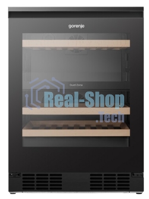 Встраиваемы е винный шкаф Gorenje WCU68F6BG4WF, объем 138 л, вместительность 46 бутылок, 4 полки, цифровой дисплей, Wi-Fi, LED освещение, защита от УФ-излучения, энергоэффективность А+, черный