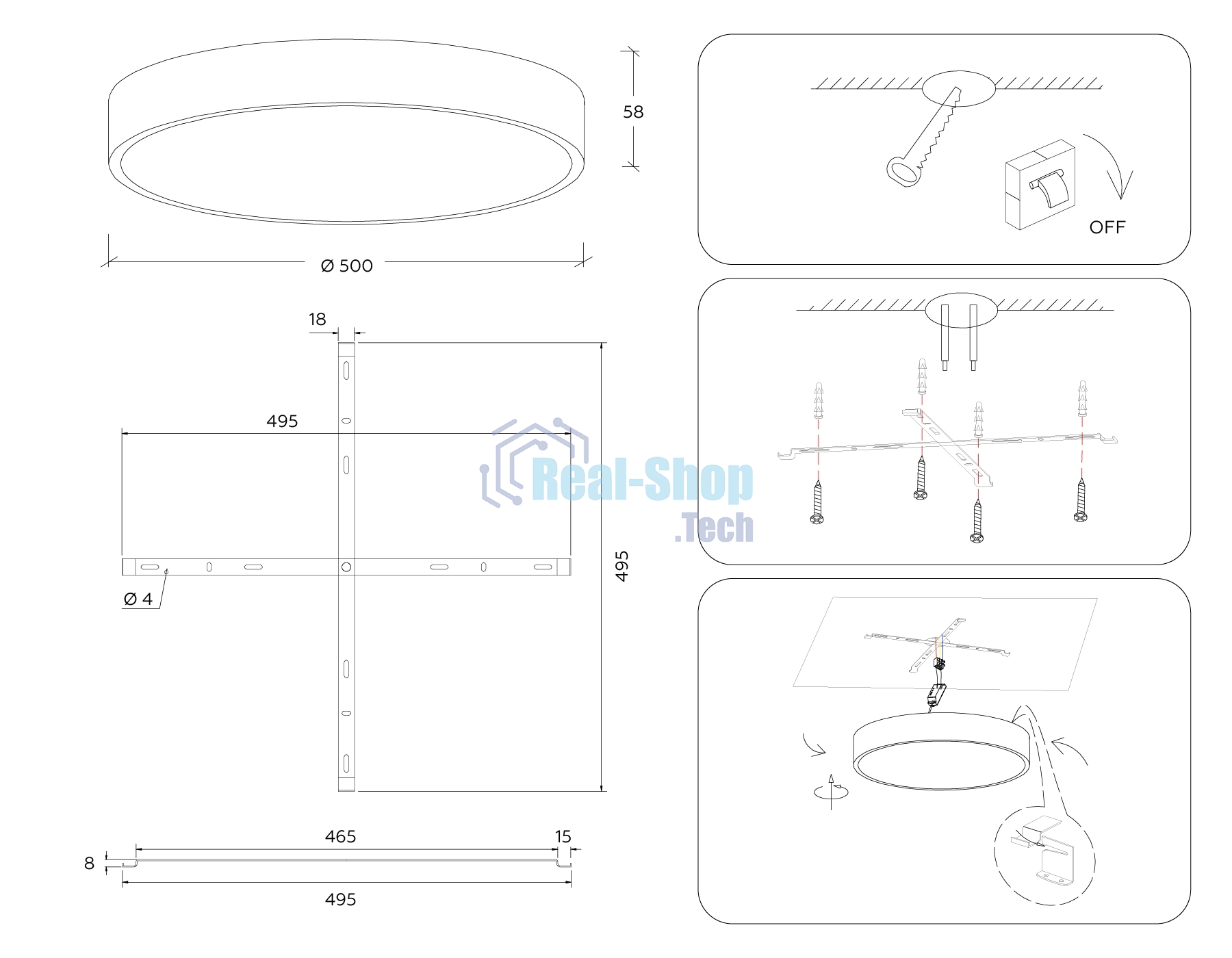 Потолочный светодиодный светильник Ambrella light FV5532 WH белый LED 60W 4200K D500*58 (Без ПДУ)