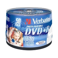 Диск DVD+R Verbatim 4.7Gb 16x Cake Box (50шт) Printable (43512)