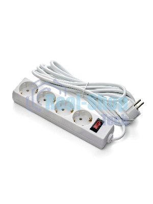 Удлинитель ExeGate EC-4-3W (EX279400RUS), белый, 3 м, евровилка с заземлением, 4 евророзетки с заземлением, 2200 Вт