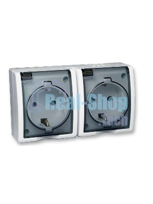 Розетка SIMON 15 Aqua 1594433-030 2-я с заземлением белая с крышкой наружная IP54