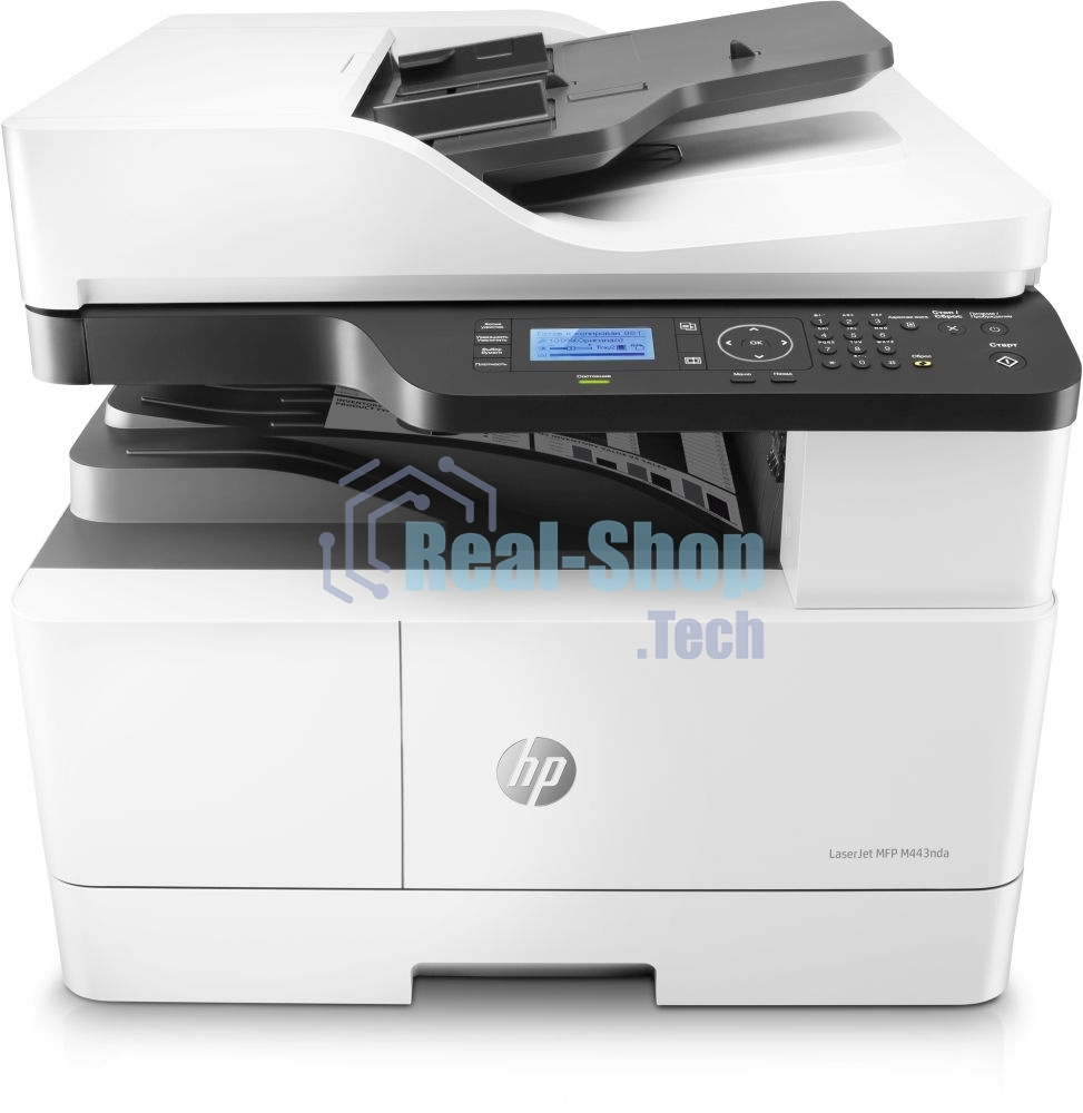 МФУ лазерное HP LaserJet MFP M443nda (8AF72A), A3, ч/б, печ. до 25 стр/мин. (А4) до 13 стр/мин. (А3), скан. до 21 стр/мин., 1200 x 1200 dpi (печать) 600x600dpi (скан.), USB, RJ-45