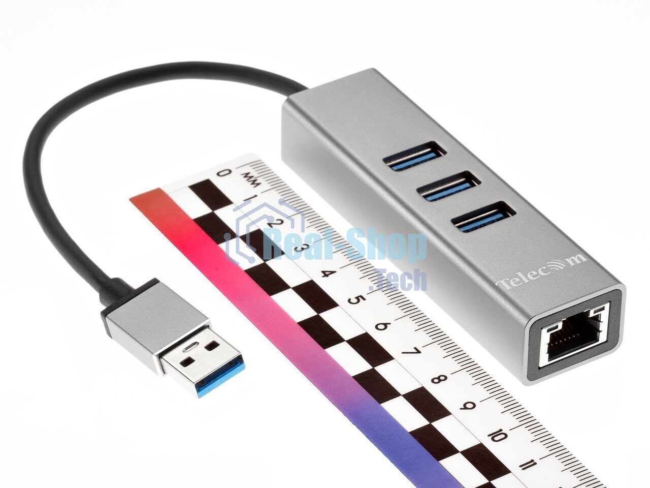 Переходник Telecom USB 3.0 - RJ-45 1000Mbps +3 USB3.0, Aluminum Shell, 0.2м TA311U