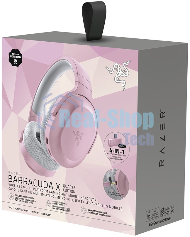 Гарнитура Razer Barracuda X (2022) розовый, беспроводная + проводная, Bluetooth/USB-C/3.5 мм