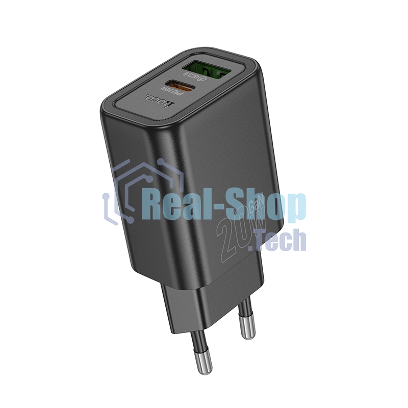 Зарядное устройство Hoco 20Вт, 3А, QC3.0/PD, 1xUSB, 1xType-C, N61, черный, коробка