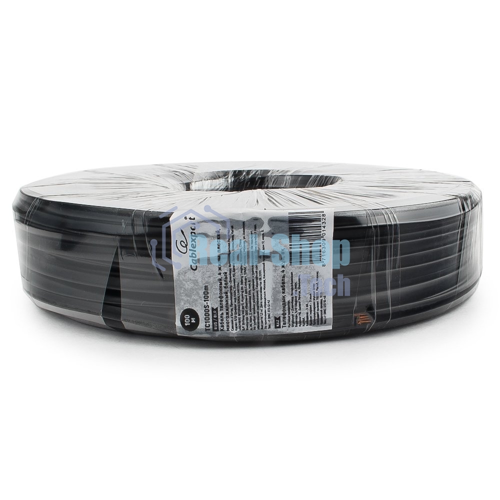 Кабель Gembird Кабель телефонный 100м (4-х жильный, 2 пары, плоский) черный