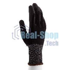 Перчатки трикотажные Сибртехс черным полиуретановым покрытием, размер L, 15 класс вязки