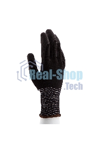 Перчатки трикотажные Сибртехс черным полиуретановым покрытием, размер L, 15 класс вязки