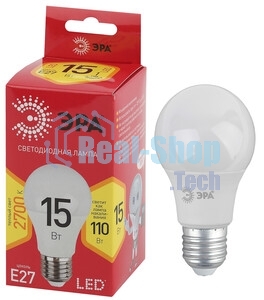 Лампа светодиодная ЭРА LED A60-15W-827-E27 R (диод, груша, 15Вт, тепл, E27)