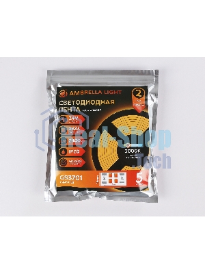 Светодиодная лента Ambrella light GS3701 2835 240Led /24W m/ 24V IP20 3000K/ 5000*14*1.2mm (2 конт.)