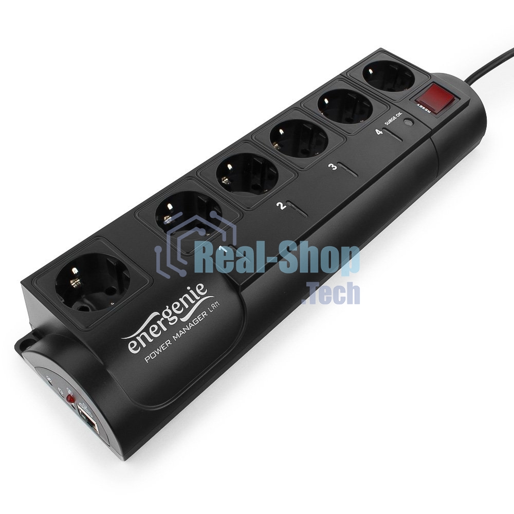 Сетевой фильтр Energenie Сетевой фильтр EG-PMS2-LAN программируемый, черный (10А, LAN, 6 розеток)