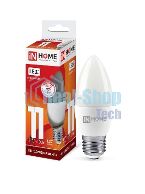 Лампа светодиодная LED-СВЕЧА-VC 11Вт 230В E27 6500К 990лм IN HOME 4690612024868