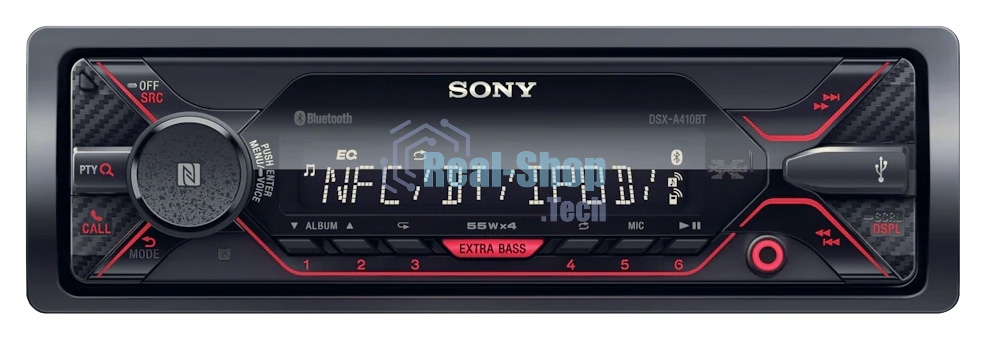 Автомагнитола Sony DSX-A410BT, 1 DIN, Bluetooth, USB Type-A, AUX, съёмная панель