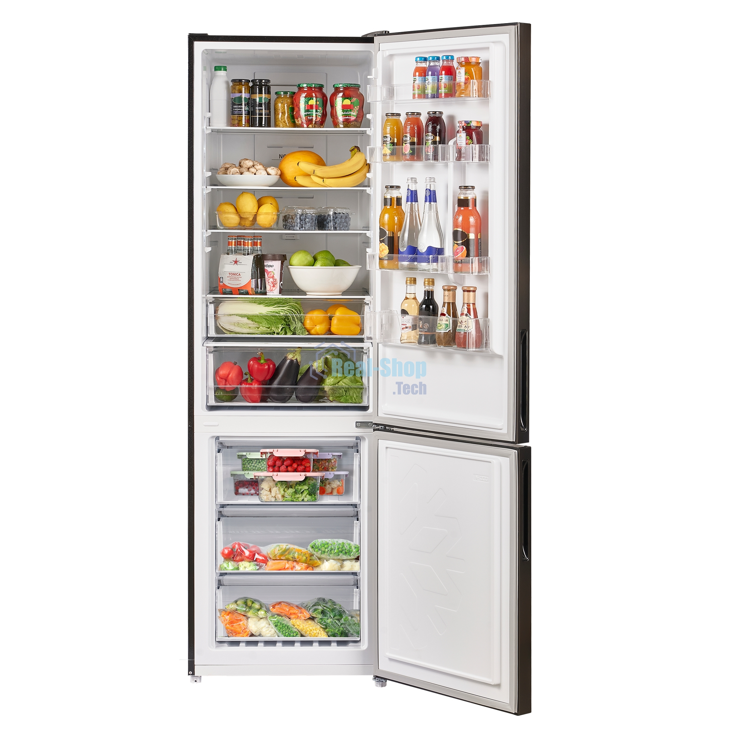 Холодильник Maunfeld MFF200NFSB10 Inverter черный двухкамерный 271/106 л морозилка снизу, NoFrost