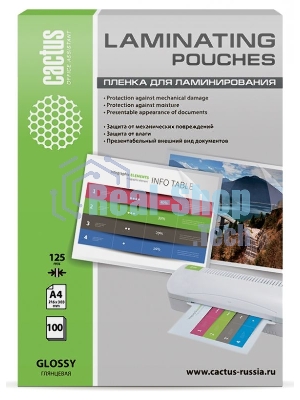 Пленка для ламинирования Cactus 125мкм A4 (100 шт) глянцевая 216x303 мм CS-LPGA4125100