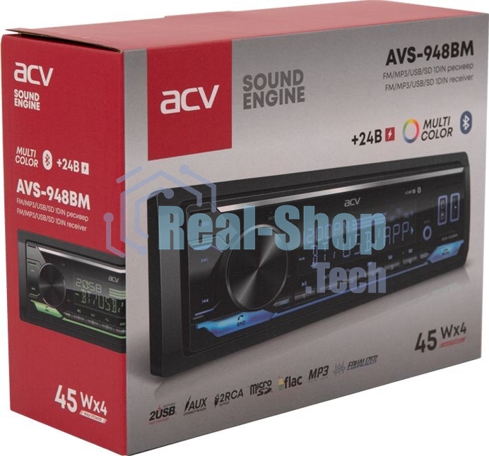 Автомагнитола ACV AVS-948BM, 1 DIN, Bluetooth, USB Type-A, AUX