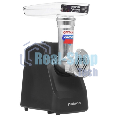 Мясорубка электрическая Polaris PMG 1855 RUS черный, 1800 Вт, 2.0 кг/мин, реверс, защита от перегрузки, насадки - 7